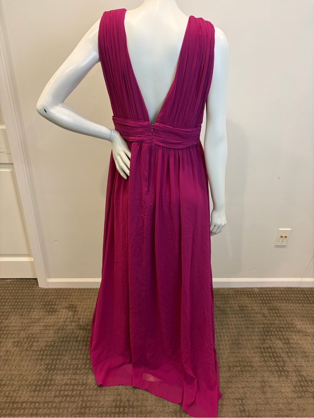 NWT LULU’S Heavenly Hues Magenta Maxi Dress Plunge Chiffon Gown - Picture 3 of 9